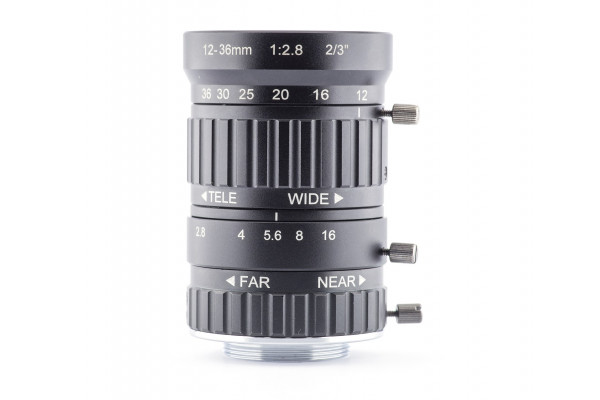 Low distortion 12-36mm zoom lens, C-Mount (5MP)